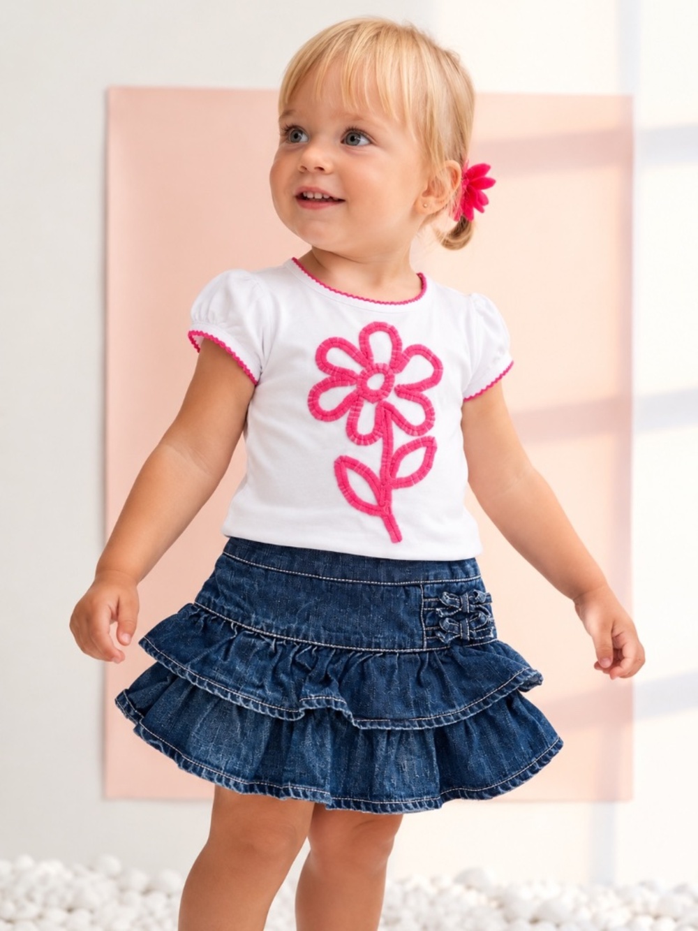 The Children’s Place denim skirt and shirt set.